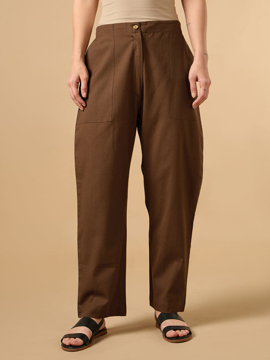 Brown Cotton Smart Pant