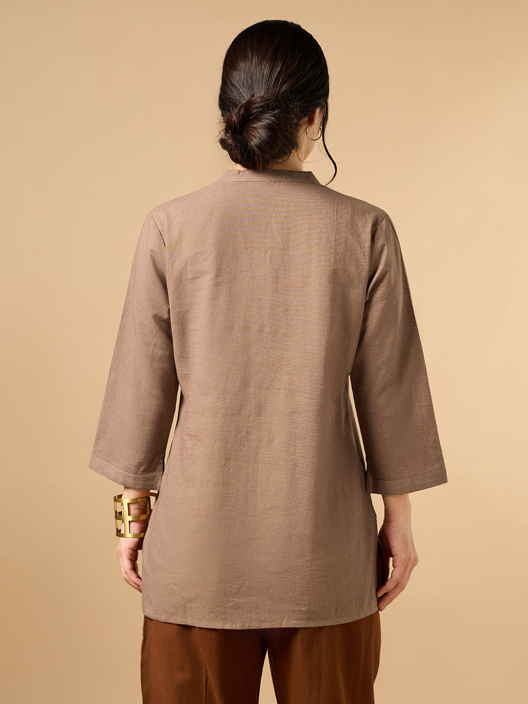 Classic Linen Light Brown Short Kurta