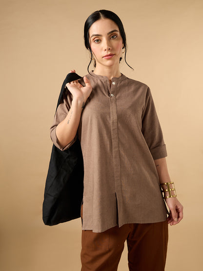 Classic Linen Light Brown Short Kurta