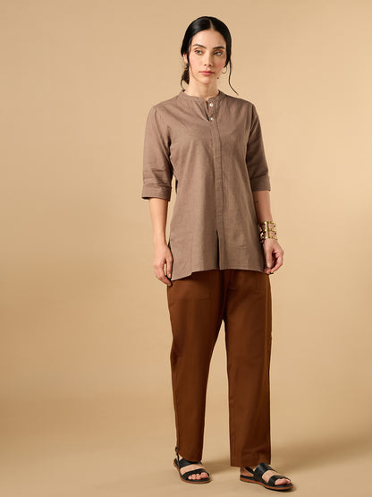 Classic Linen Light Brown Short Kurta