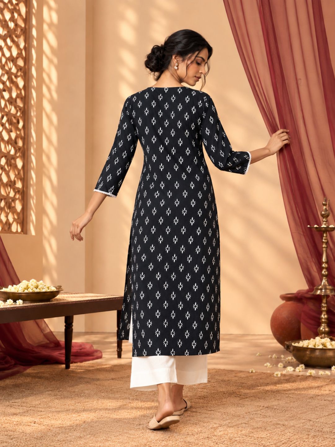 Black Sequence Work Rangoli Cotton Kurta