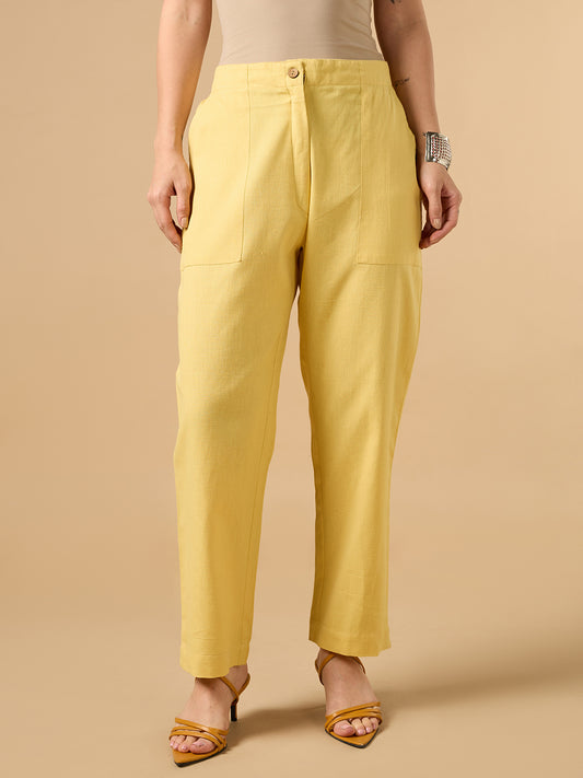Mustard Yellow Cotton Smart Pant