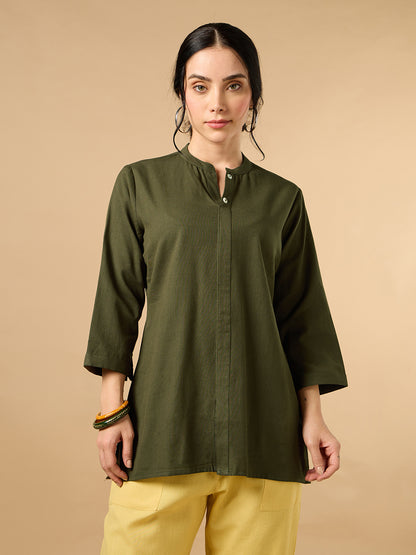 Classic Linen Army Green Short Kurta