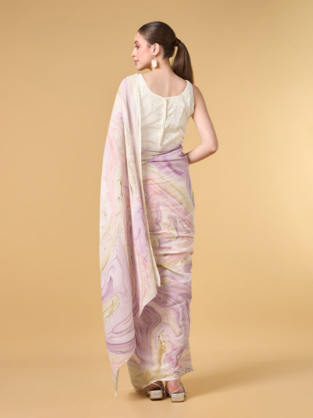 Pink City Hand Marble Printed Cotton Saree