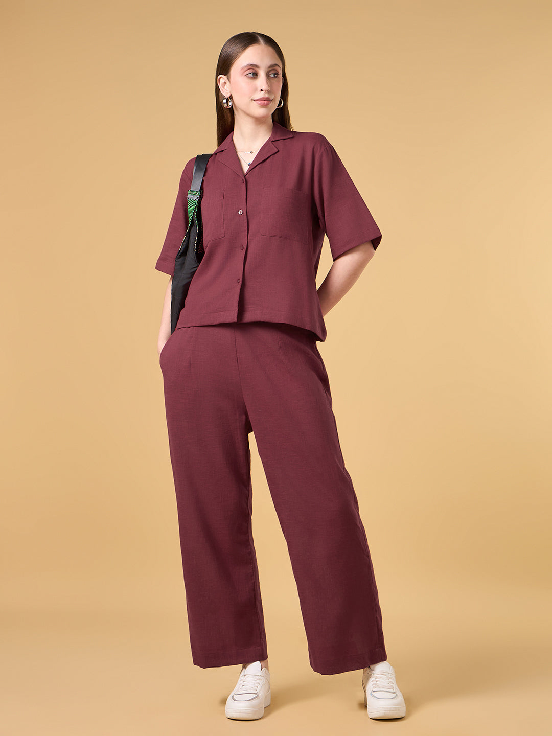 Miss Maroon Solid Cotton Co-ord Set
