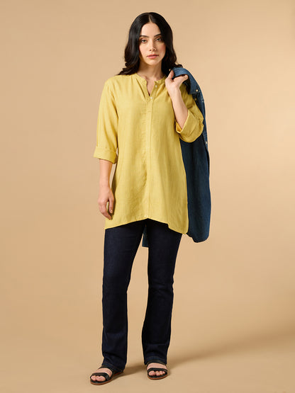 Classic Linen Yellow Short kurta