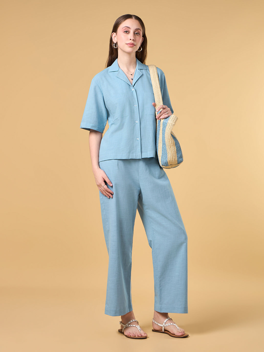 Azure Solid Cotton Co-ord Set