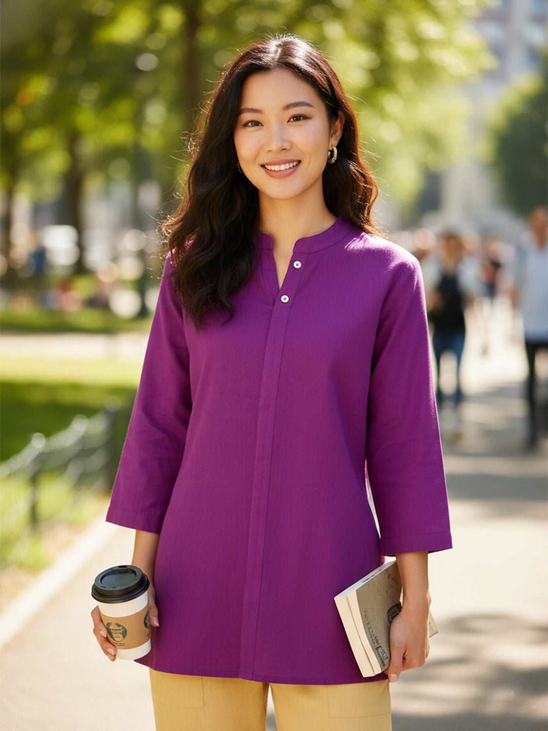 Classic Linen Purple Short kurta