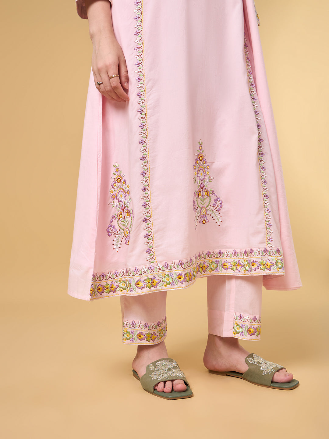 Pastel Pink Embroidered Cotton Suit