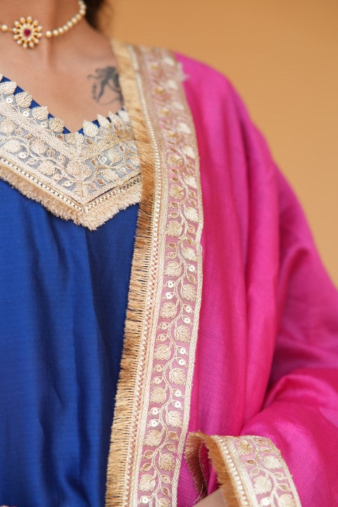 Inaaya Royal Blue Chanderi Cotton Festive Suit