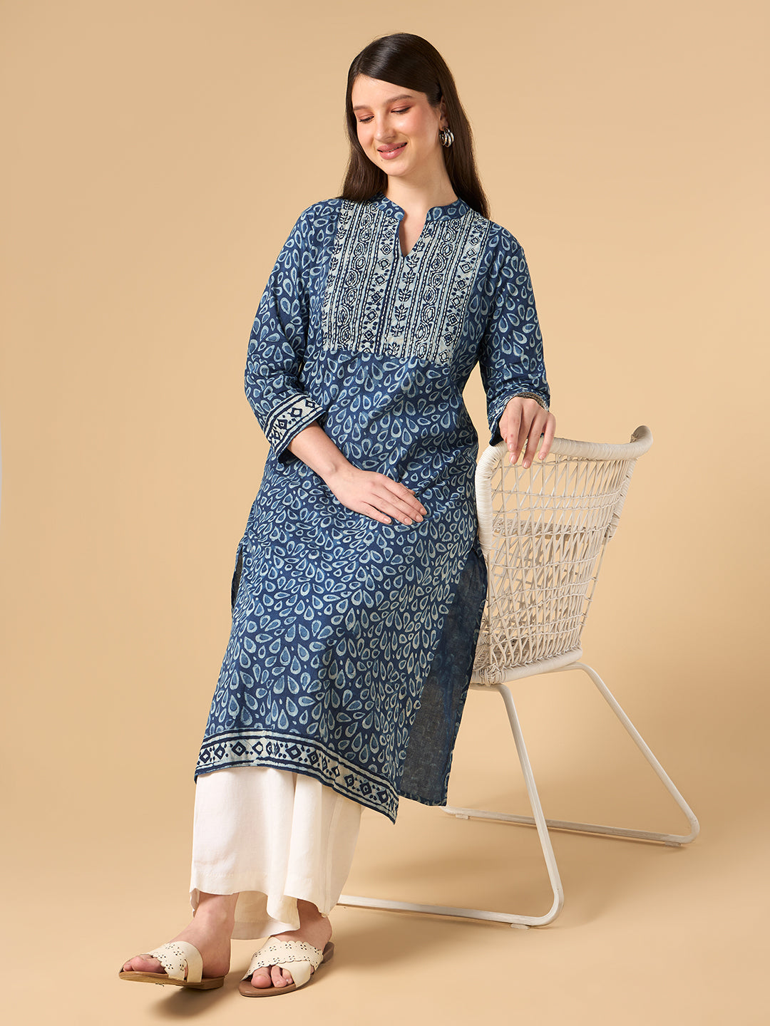 Indigo Raindrop Print Cotton Kurta