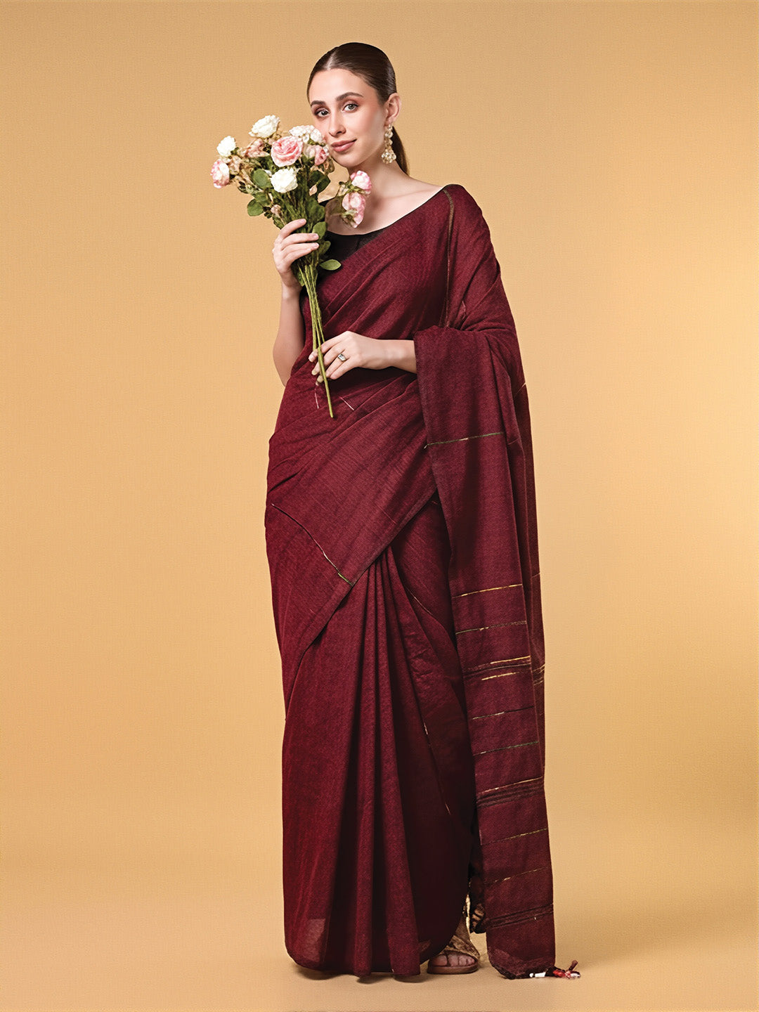 Brown Mercerised Cotton Saree