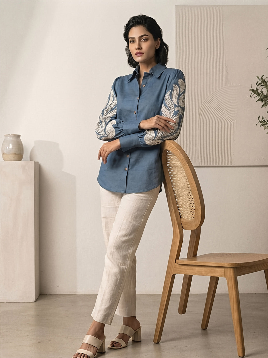 Blue Embroidered Shirt
