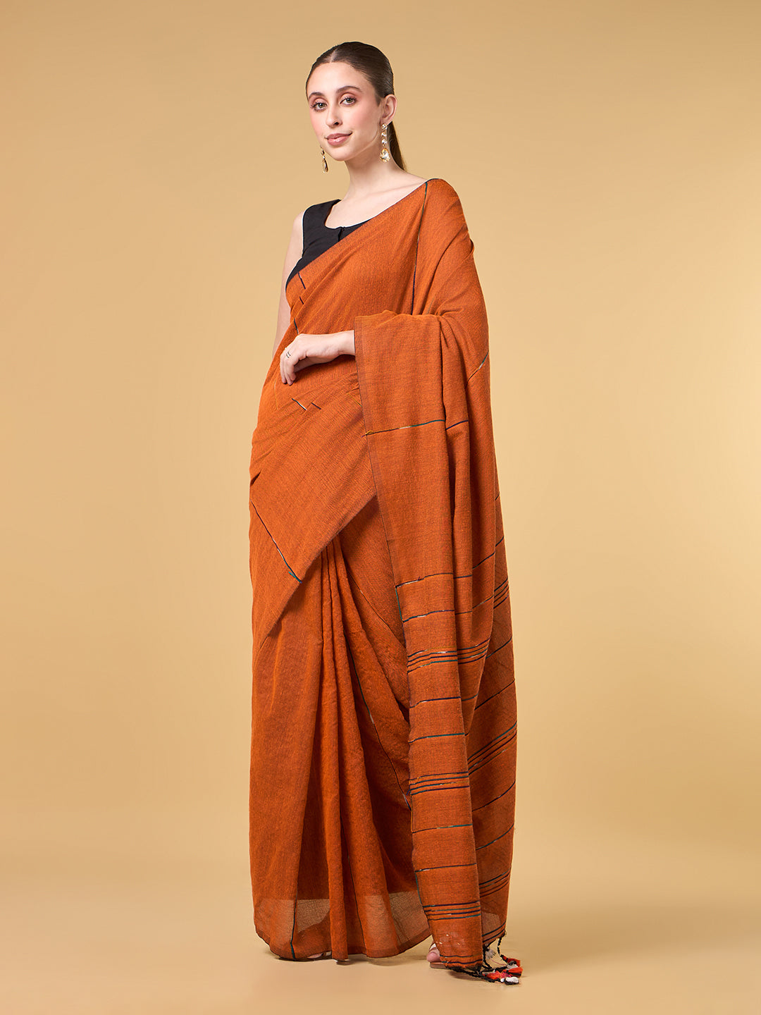 Rust Orange Mercerised Cotton Saree