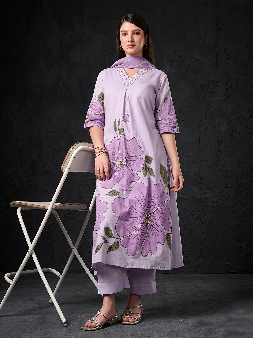 Pastel Mauve Brush Painted Cotton Suit