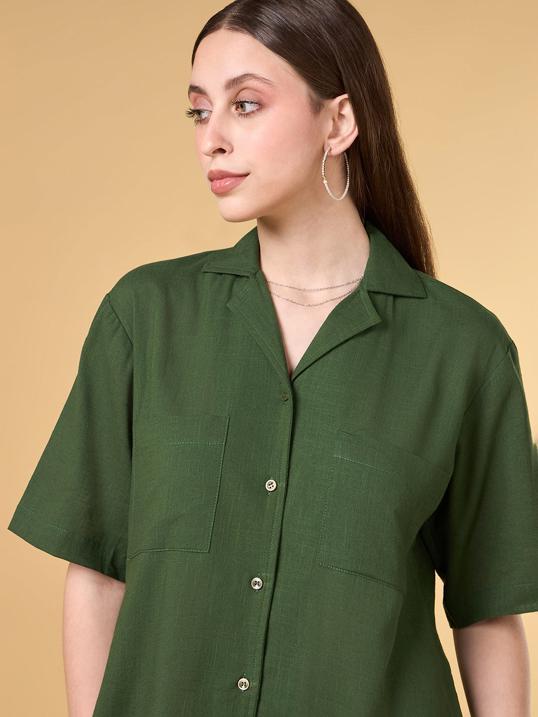 Forest Green Solid Cotton Co-ord Set