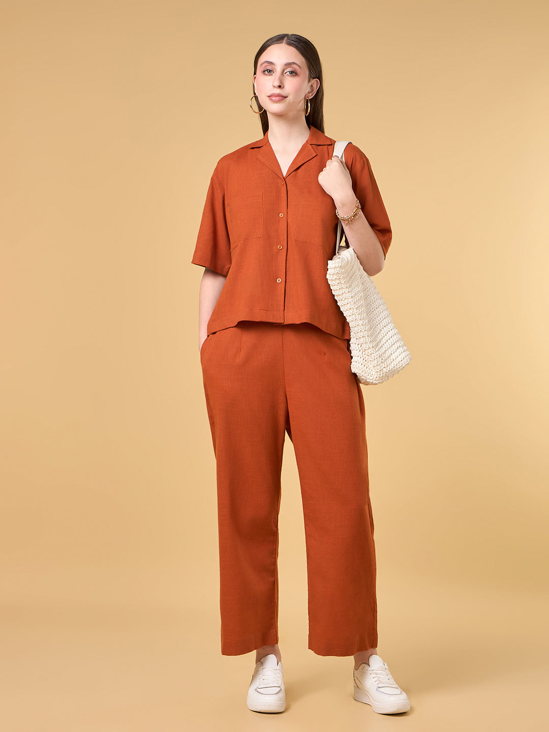 Rust Orange solid Cotton Co-ord Set