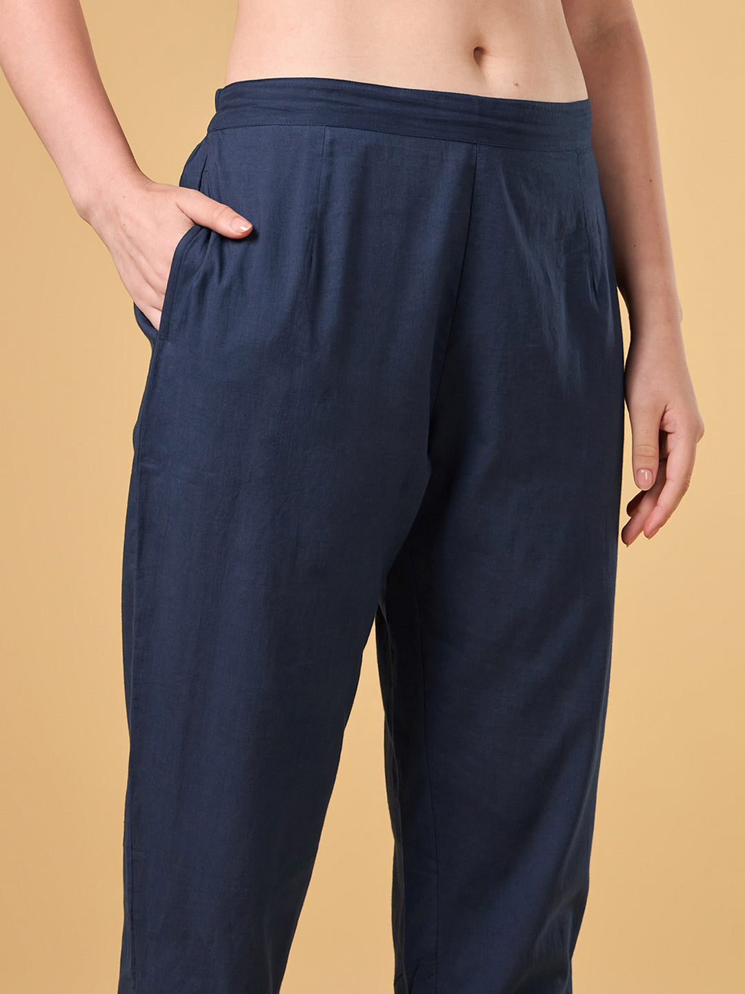 Navy Blue Embroidered Cotton Suit