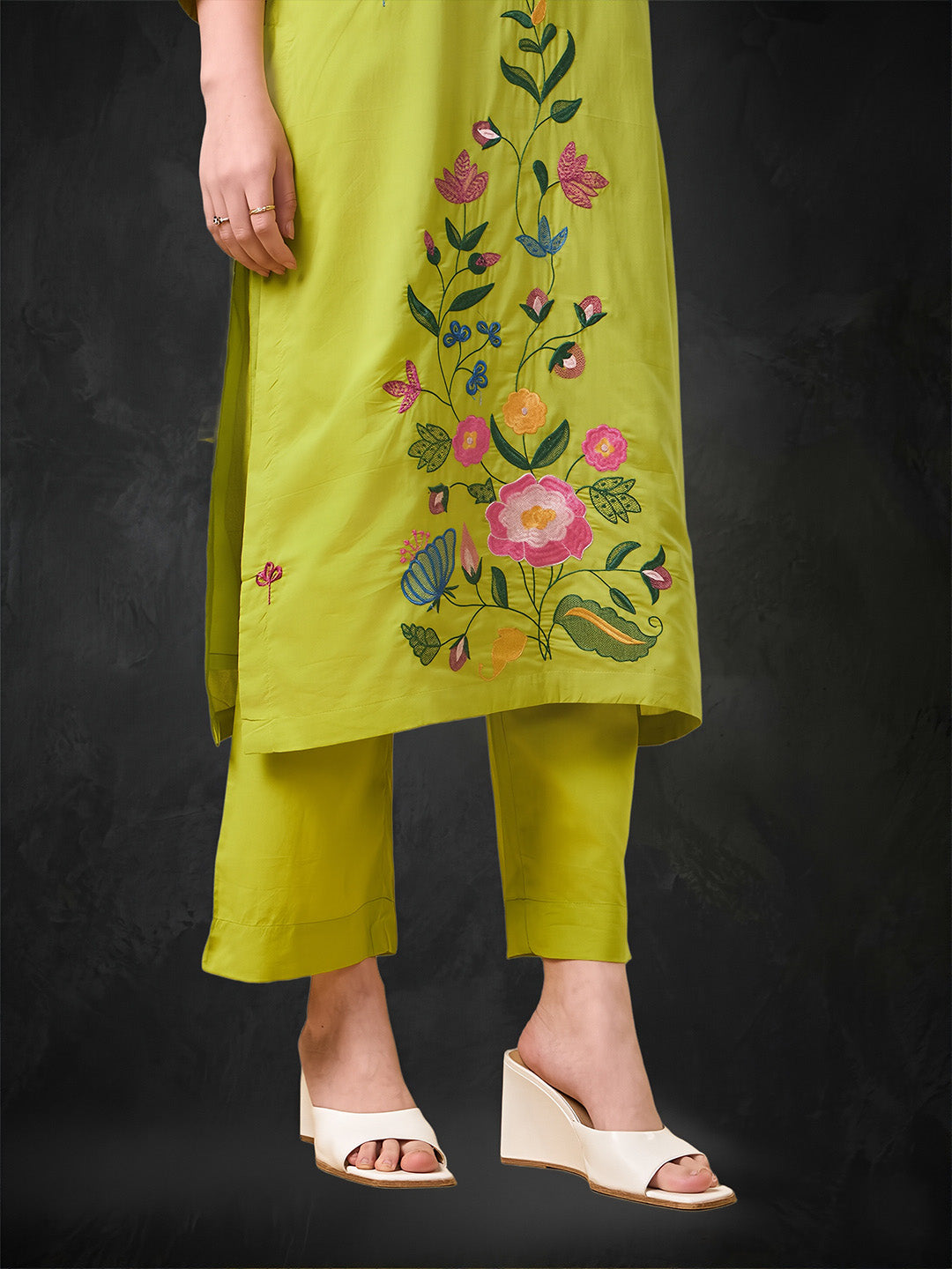Green Embroidered Cotton Suit