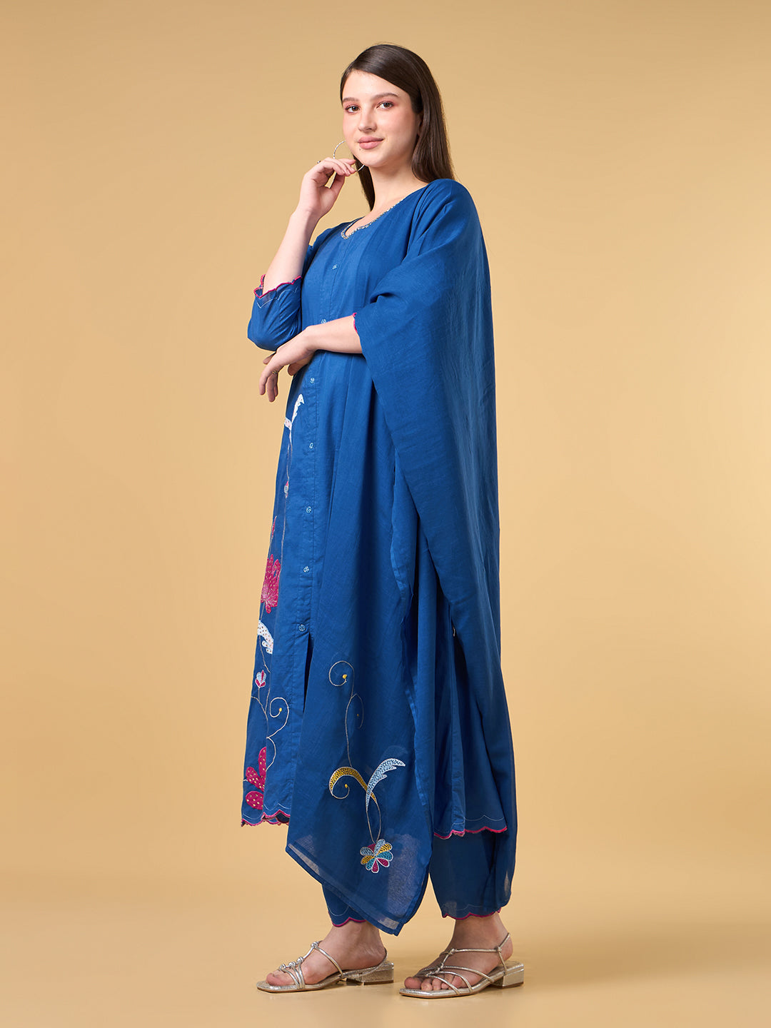 Royal Blue Embroidered Cotton Suit