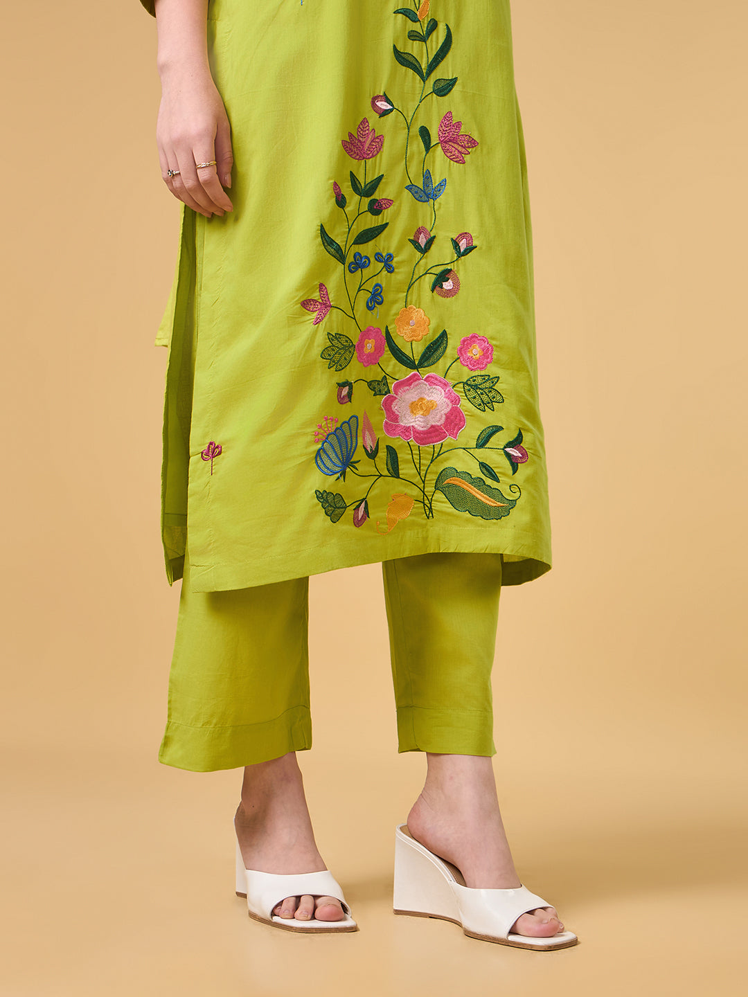 Green Embroidered Cotton Suit