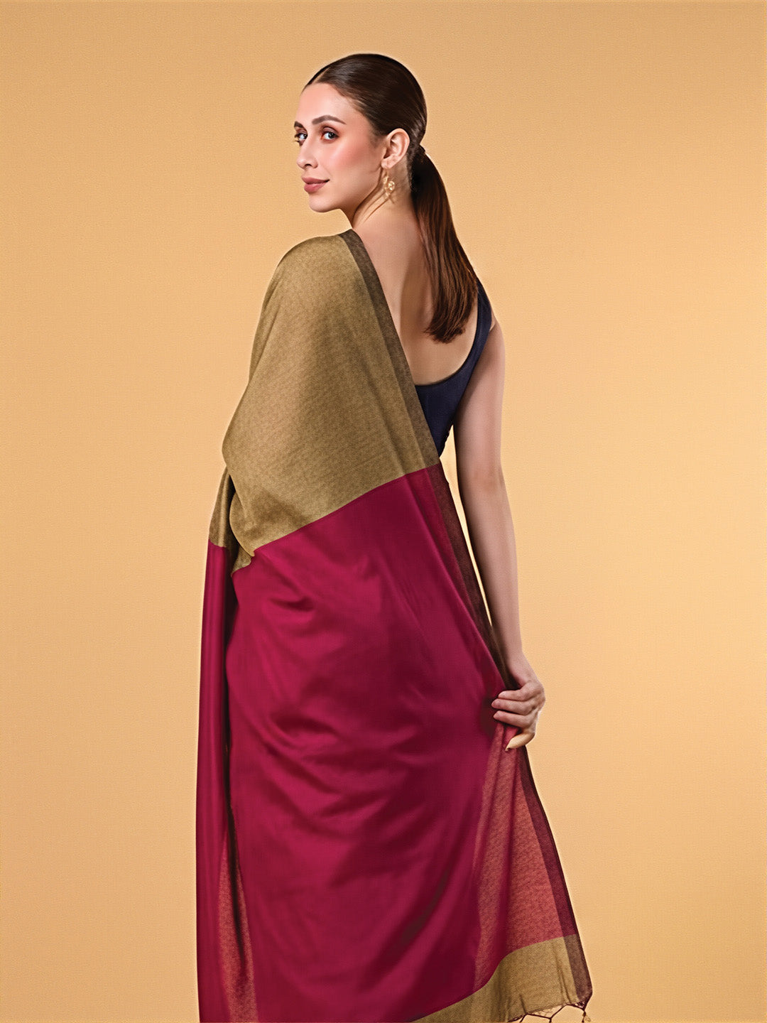 Pink Olive Contrast Cotton Saree