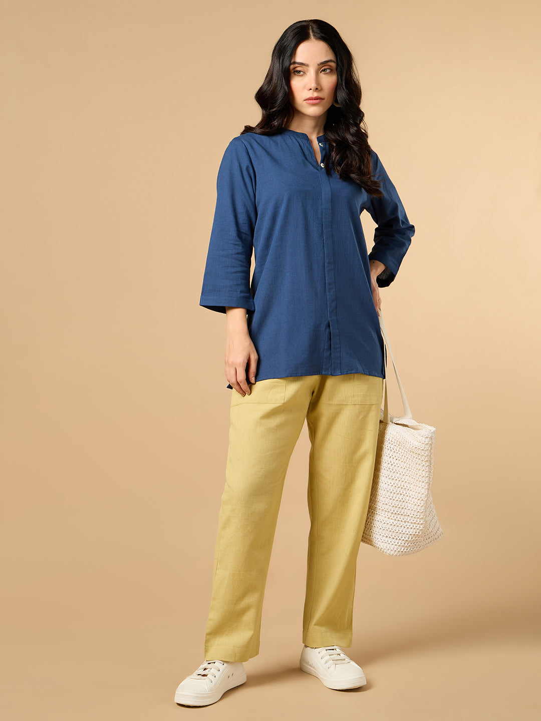 Classic Linen Navy Blue Short kurta