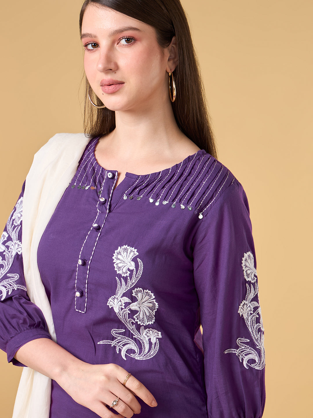 Dark Purple Embroidered Cotton Suit