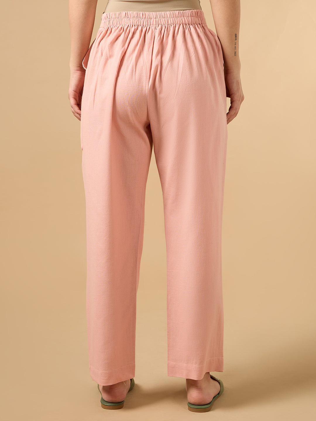 Blushing Peach Pink Cotton Smart Pant