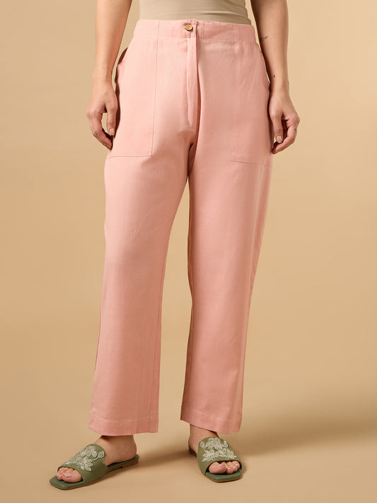 Blushing Peach Pink Cotton Smart Pant