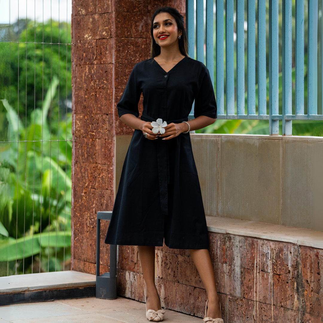 Lady in Black Cotton Dress