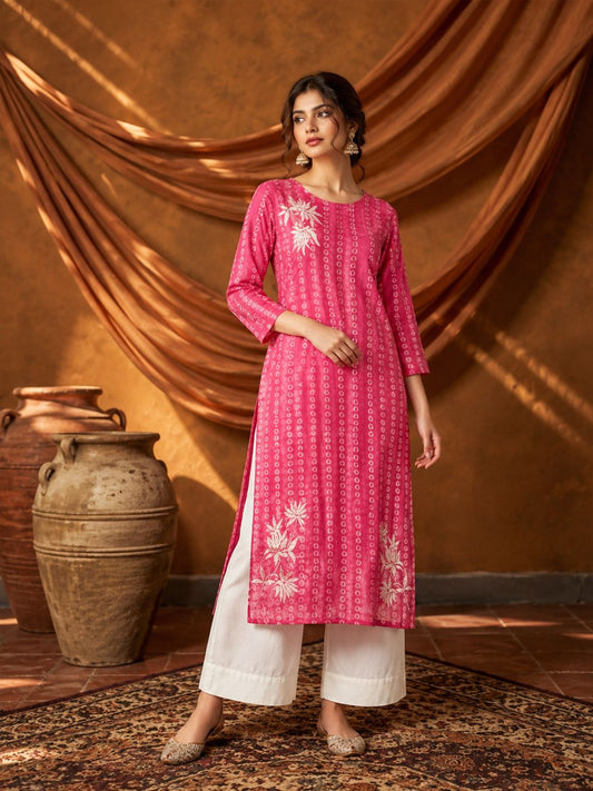 Earthy Pink Pearl Work Cotton Kurta
