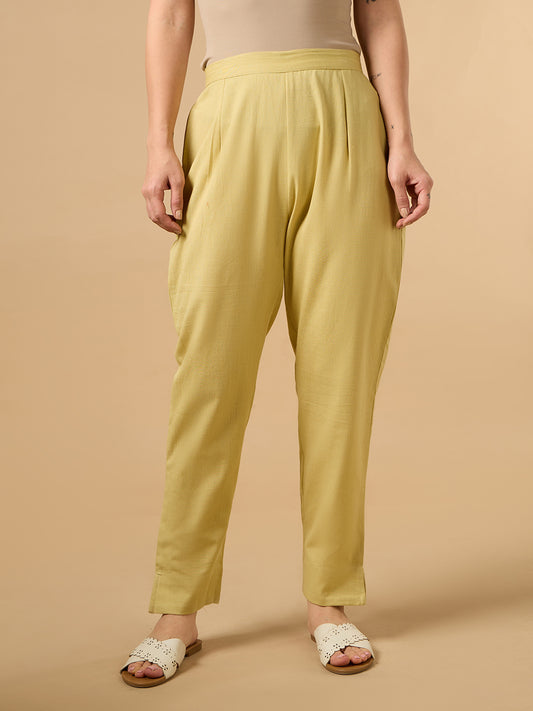 Golden Yellow Cotton Straight Pant