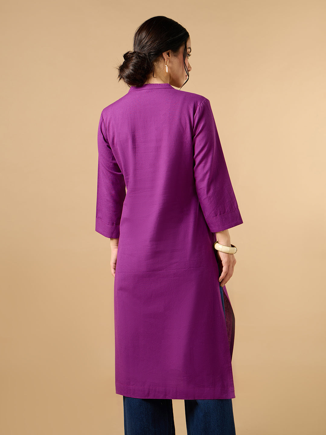 Classic Linen Purple Straight Long Kurta