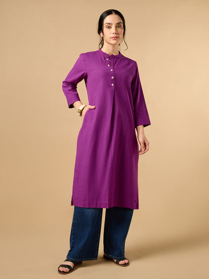 Classic Linen Purple Straight Long Kurta