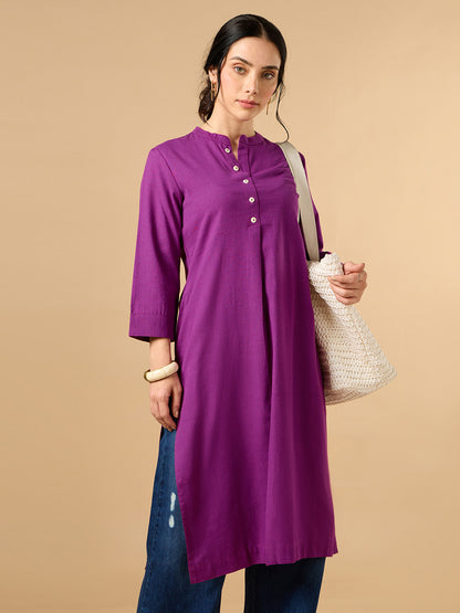 Classic Linen Purple Straight Long Kurta