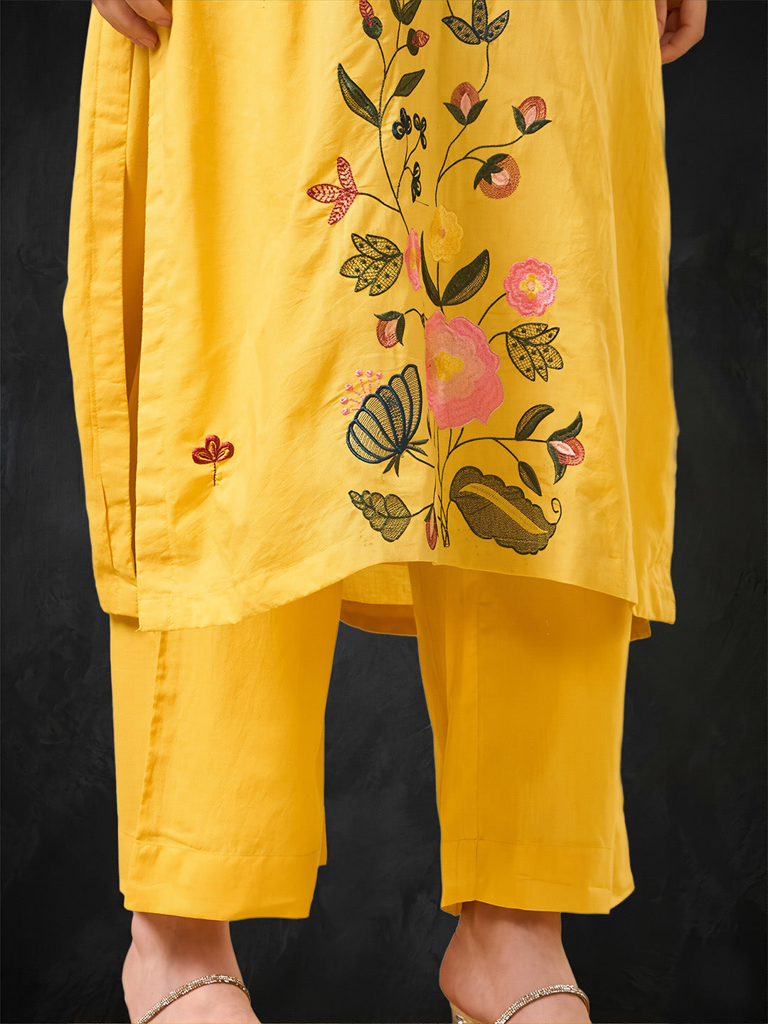 Yellow Embroidered Cotton Suit
