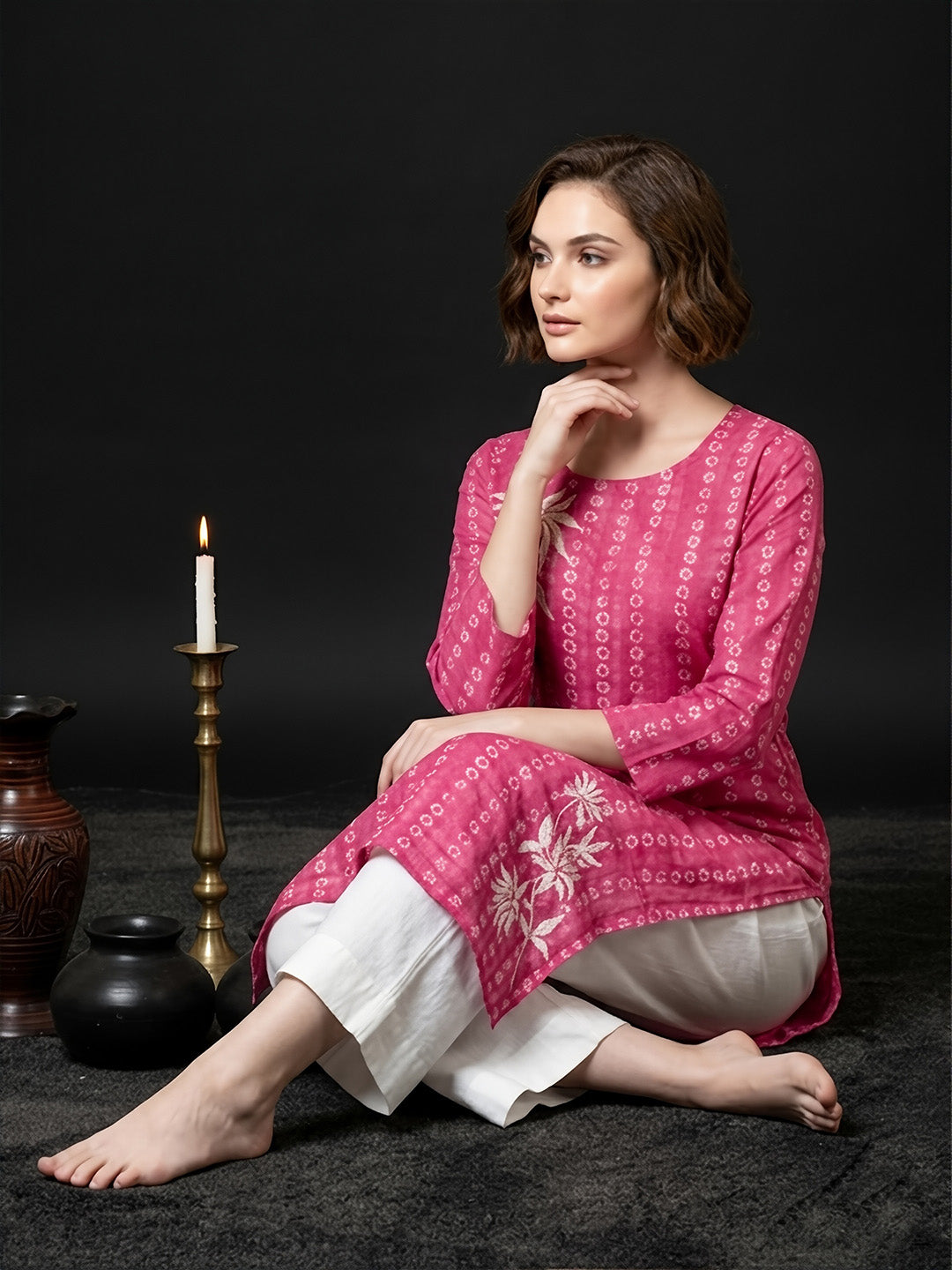 Earthy Pink Pearl Work Cotton Kurta