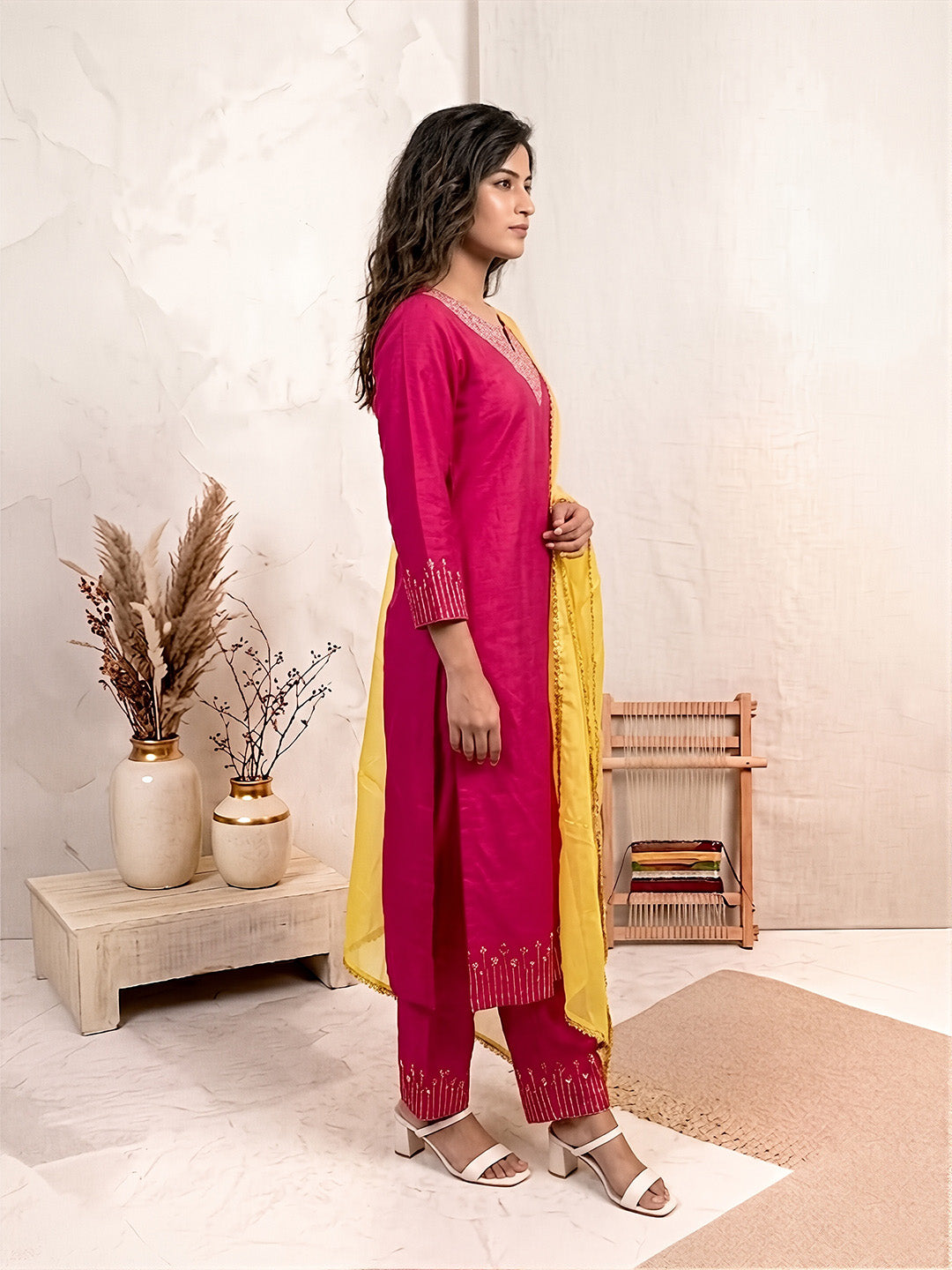 Saanjh Rani Pink Mirror Work Cotton Suits