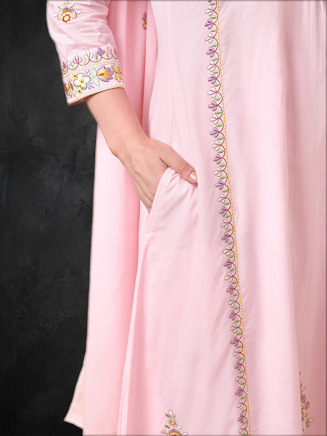 Pastel Pink Embroidered Cotton Suit