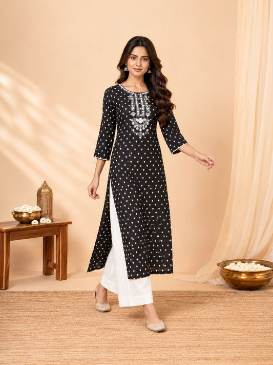 Elegant Black Embroidered Cotton Kurta
