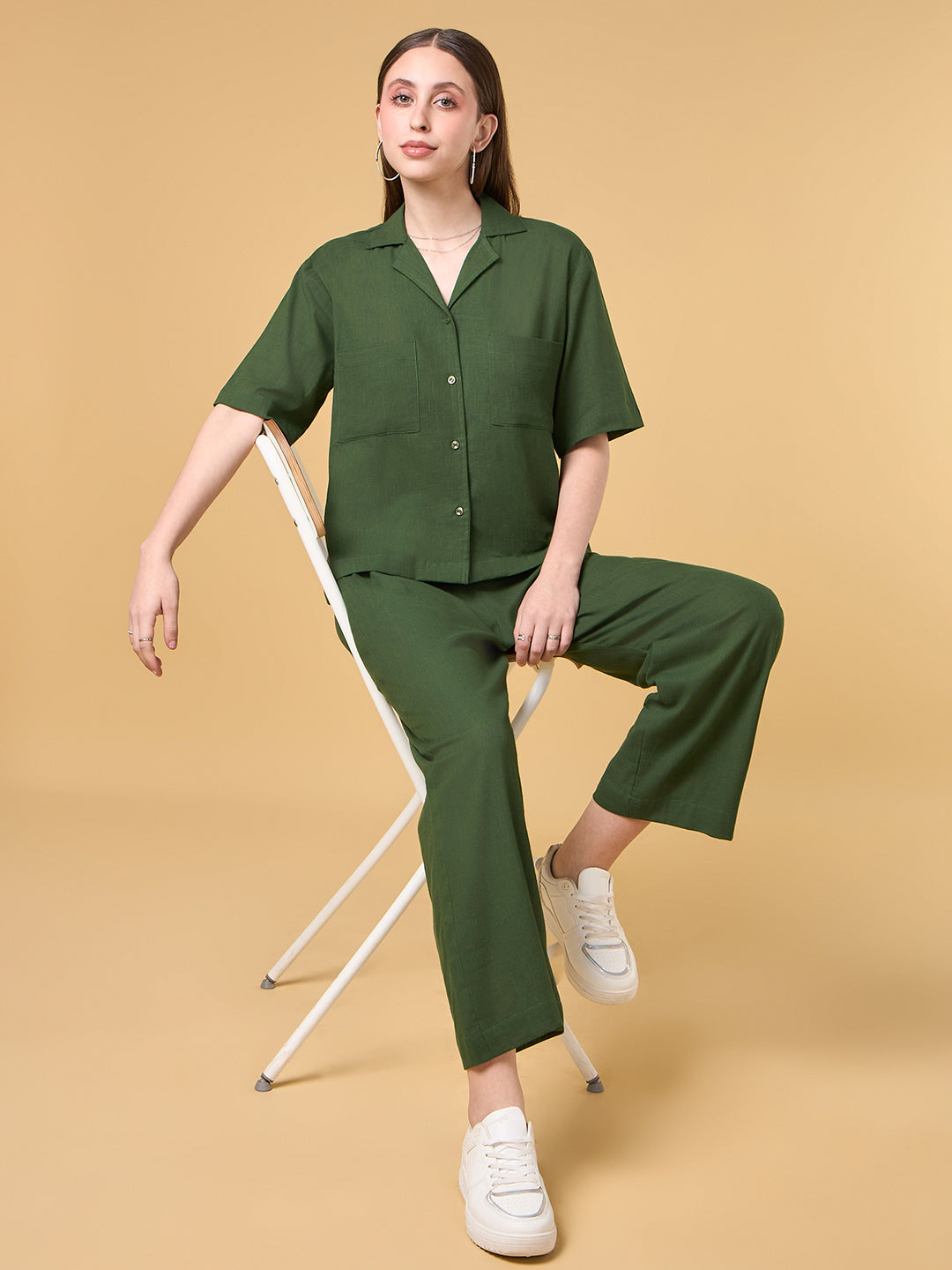 Forest Green Solid Cotton Co-ord Set