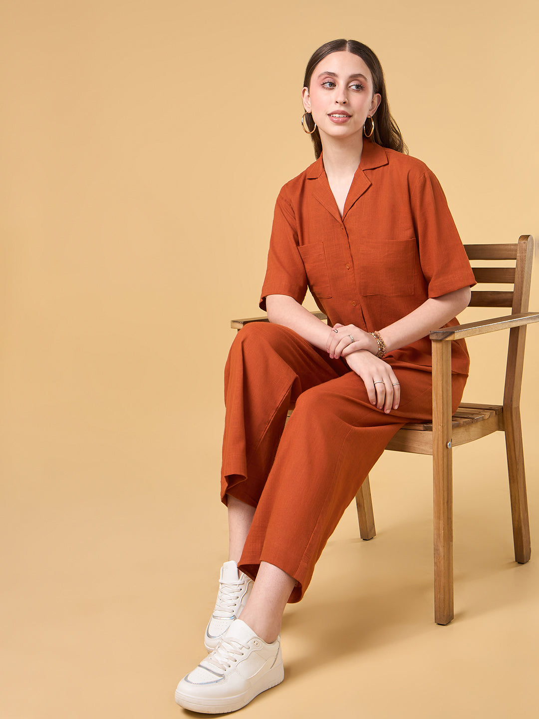 Rust Orange solid Cotton Co-ord Set