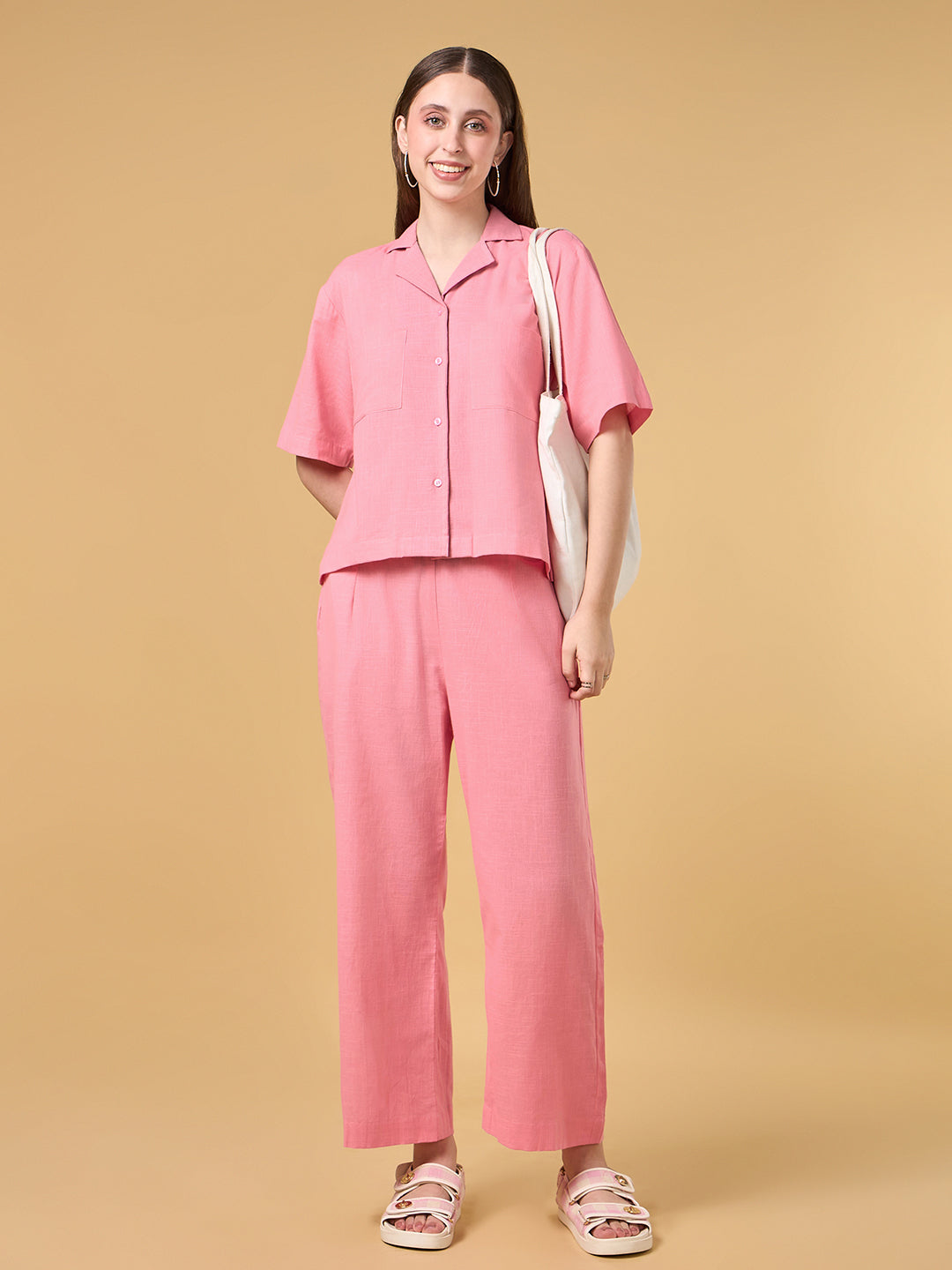 Blush Peach Solid Cotton Co-ord Set
