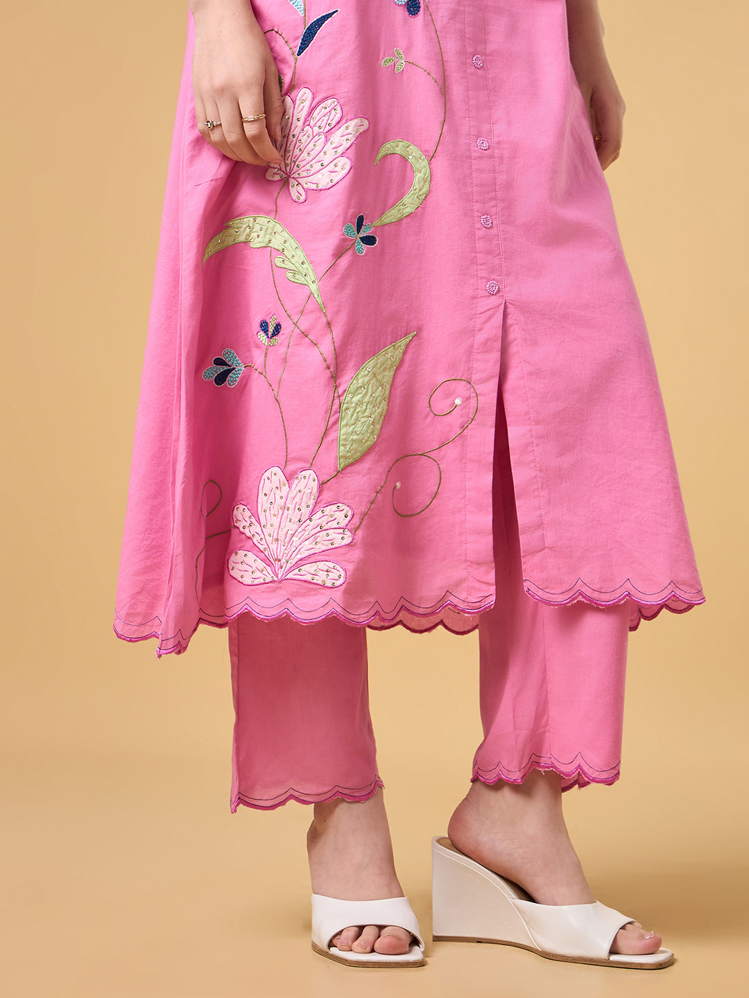 Pink Embroidered Cotton Suit