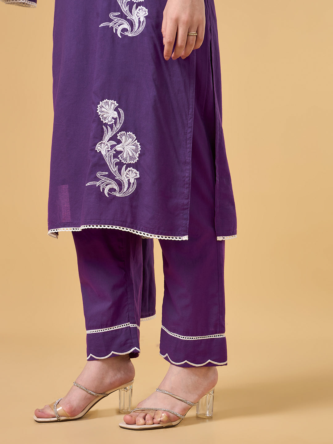Dark Purple Embroidered Cotton Suit
