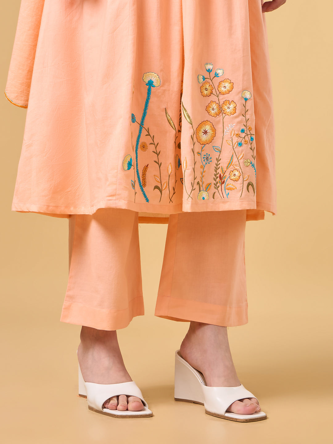 Peach Embroidered Cotton Suit