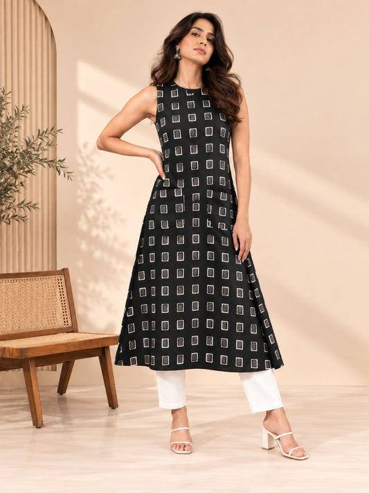 Everyday Black A-line Cotton Kurta