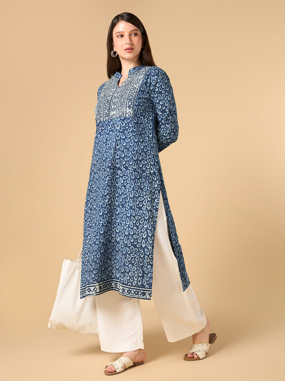 Indigo Raindrop Print Cotton Kurta