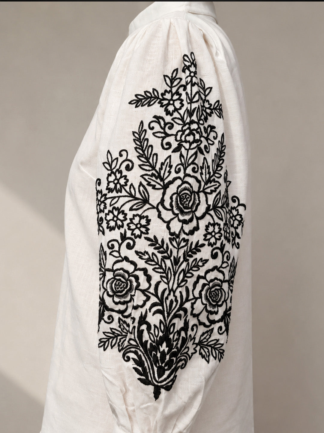 White Floral Embroidered Shirt